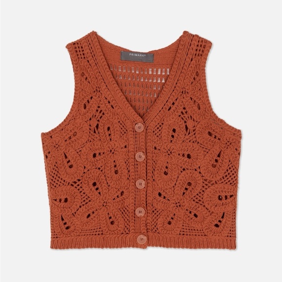 Primark Jackets & Blazers - Primark Women’s‎ Burnt Orange Crochet Button Vest (Waistcoat)